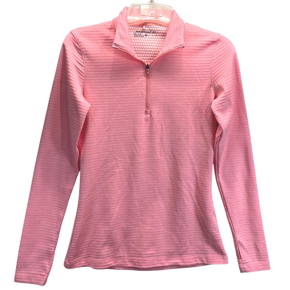 Nike Golf Dri-FIT Pink Textured Quarter Zip Pullover Long Sleeve Top Small